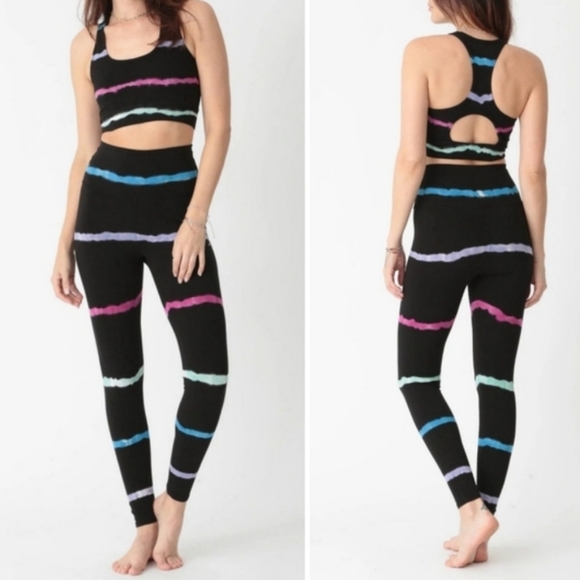 Electric & Rose Matching Bra & Leggings Set/Multi-Stripe - Picture 1 of 6